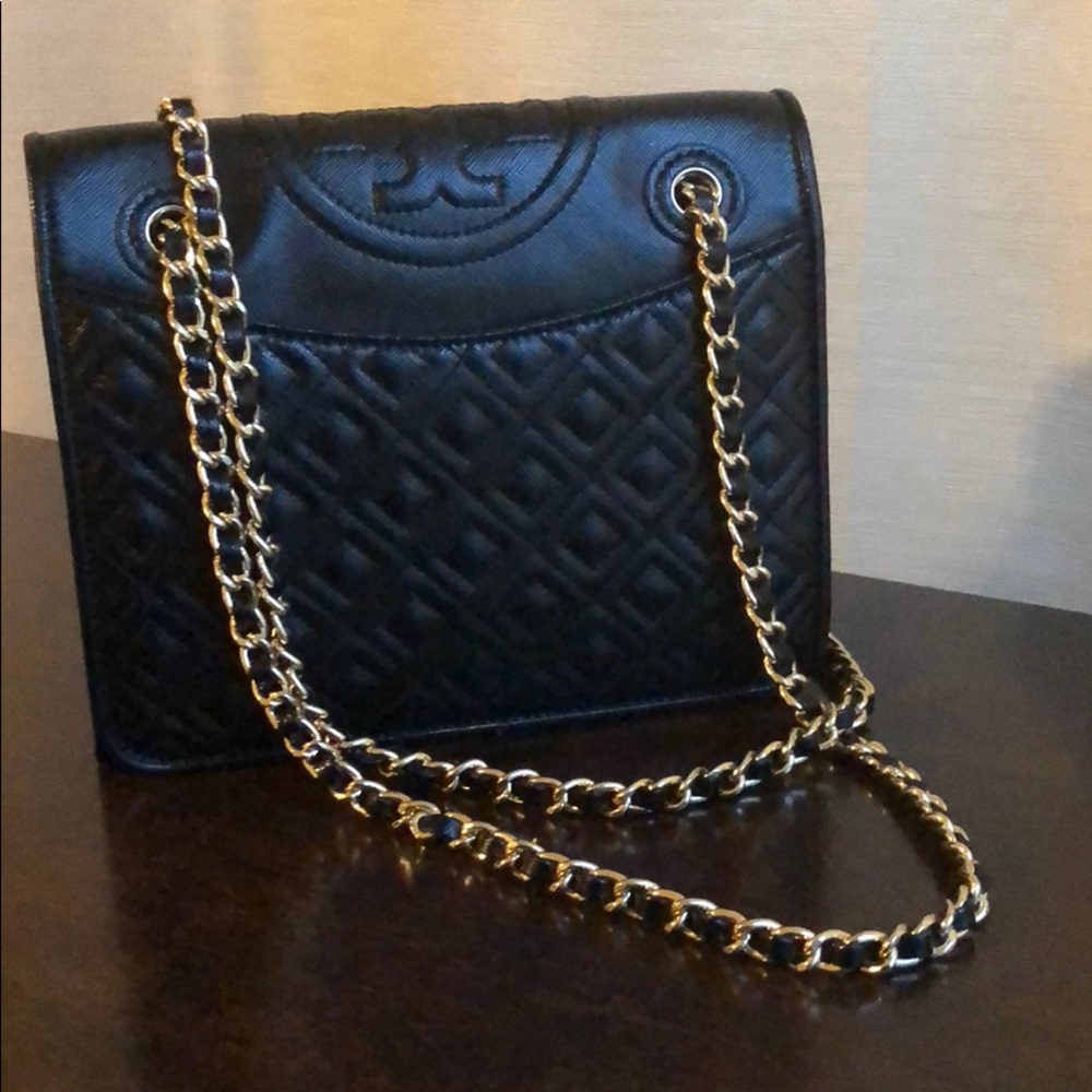 Tory Burch Fleming Black Quilted Handbag